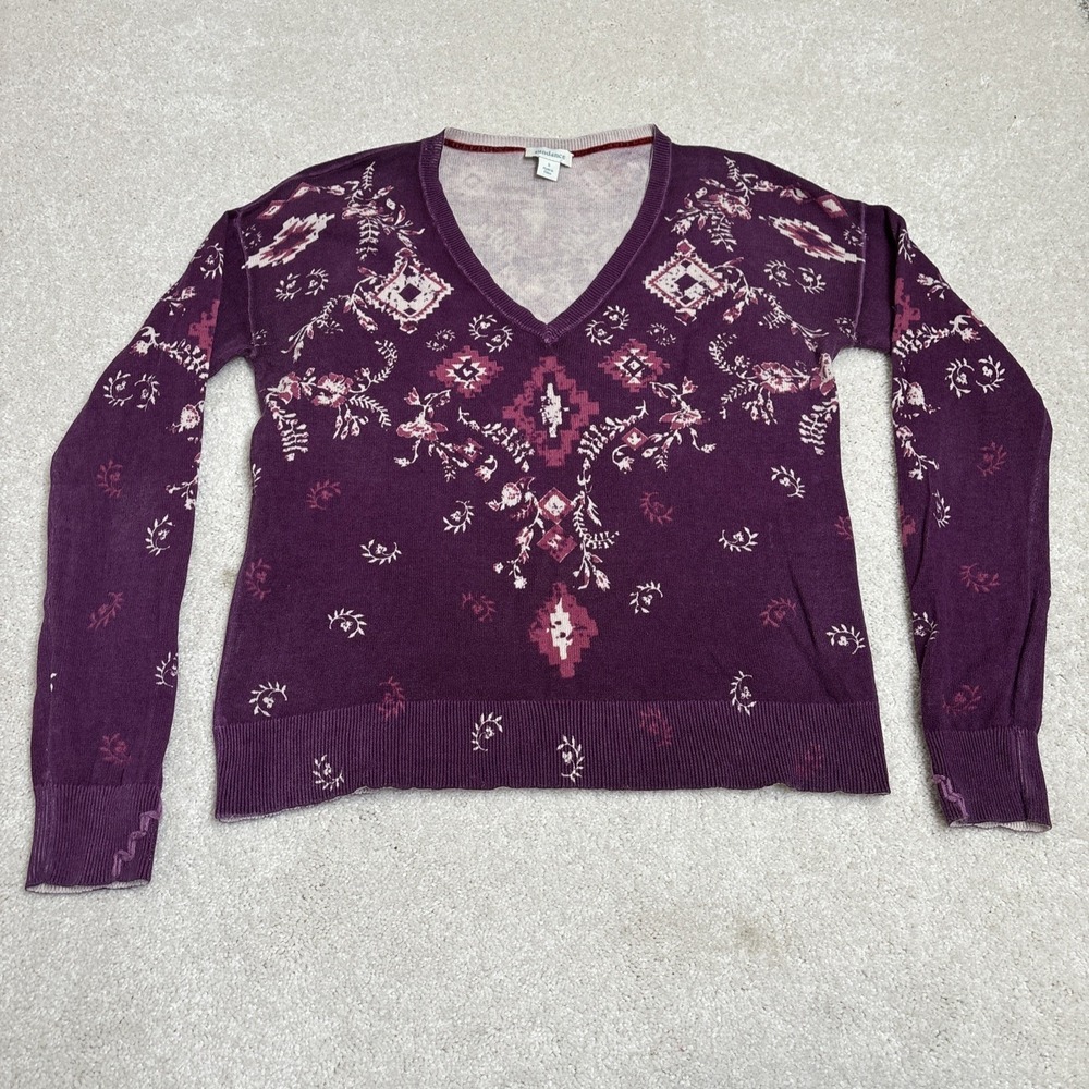 Sundance Catalog Glissade Plum Purple Boho Cotton V-Neck Sweater Size Small - Picture 1 of 8